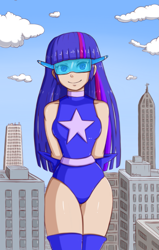 Size: 1015x1600 | Tagged: safe, artist:hcitrus, twilight sparkle, human, humanized, magic gaia, superhero