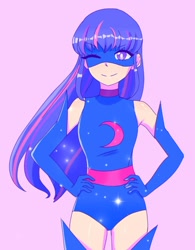 Size: 1132x1453 | Tagged: safe, artist:gurtudespams, twilight sparkle, human, anime, hands on hip, humanized, magic gaia, one eye closed, superhero, wink