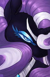 Size: 1242x1920 | Tagged: safe, artist:draikinator, idw, nightmare rarity, pony, unicorn, bust, close-up, female, hair over one eye, lidded eyes, mare, peytral, portrait, solo