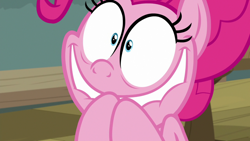 Size: 1920x1080 | Tagged: safe, screencap, pinkie pie, earth pony, pony, a trivial pursuit, faic, female, grin, mare, smiling, solo