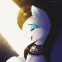 Size: 2222x2222 | Tagged: source needed, safe, artist:jacky-bunny, coloratura, earth pony, pony, crying, eyes closed, eyeshadow, female, makeup, mare, open mouth, solo, tears of joy, teary eyes, watermark