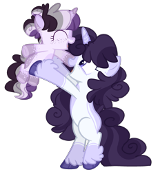 Size: 2112x2308 | Tagged: safe, artist:luqella, oc, oc only, oc:lavender lust, oc:rockelle, pony, unicorn, female, filly, holding a pony, mare, offspring, parent:twilight sparkle, parents:canon x oc, simple background, transparent background