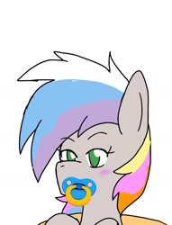 Size: 1219x1597 | Tagged: safe, alternate version, artist:omegapony16, oc, oc only, earth pony, pony, blushing, cropped, earth pony oc, multicolored hair, pacifier, rainbow hair, simple background, solo, white background