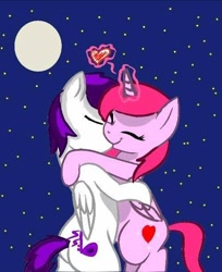 Size: 500x614 | Tagged: artist needed, safe, oc, oc only, alicorn, alicorn oc, kissing, moon, stars