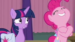 Size: 1920x1080 | Tagged: safe, screencap, cup cake, pinkie pie, twilight sparkle, twilight sparkle (alicorn), alicorn, earth pony, pony, a trivial pursuit, bag, saddle bag