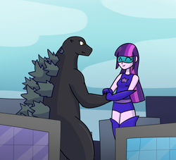 Size: 1100x1000 | Tagged: safe, artist:zyza0123, twilight sparkle, human, kaiju, godzilla, godzilla (series), humanized, magic gaia, superhero