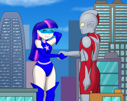 Size: 1000x800 | Tagged: safe, artist:empyu, twilight sparkle, human, humanized, magic gaia, superhero, ultraman