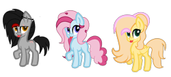 Size: 1280x576 | Tagged: safe, artist:jxst-zeron, oc, oc only, earth pony, pegasus, pony, blue, cute, emo, female, filly, gray, missing cutie mark, offspring, parent:big macintosh, parent:fluttershy, parent:pinkie pie, parent:pokey pierce, parents:fluttermac, parents:pokeypie, raised hoof, red and black mane, silly, simple background, tongue out, transparent background, yellow