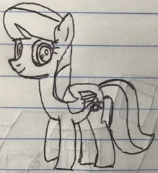 Size: 1761x1920 | Tagged: safe, artist:topsangtheman, merry may, pegasus, pony, drawing, lined paper, looking at you, notebook, solo, traditional art