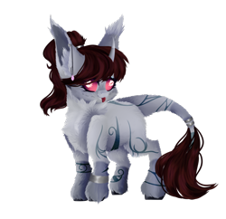 Size: 1856x1795 | Tagged: safe, artist:honeybbear, oc, original species, pony, unicorn, fluffy, leonine tail, no pupils, nocturnal howler, ponytail, simple background, solo, tongue out, transparent background