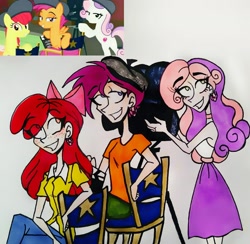Size: 2367x2312 | Tagged: safe, artist:citi, screencap, apple bloom, scootaloo, sweetie belle, human, growing up is hard to do, cutie mark crusaders, humanized, older, older apple bloom, older scootaloo, older sweetie belle, scene interpretation, screencap reference, traditional art