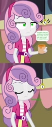 Size: 493x1196 | Tagged: safe, edit, edited screencap, editor:thomasfan45, screencap, sweetie belle, equestria girls, rainbow rocks, 1000 hours in ms paint, belt, canterlot high, clothes, cute, description is relevant, drowsy, eyes closed, female, gymnasium, headband, hypno eyes, hypnosis, hypnotized, implied scootaloo, jacket, lidded eyes, offscreen character, paint can, pendulum swing, pocket watch, shirt, skirt, sleeping, sleepy, solo, speech bubble, story included