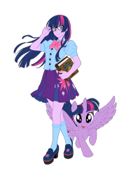 Size: 4237x6000 | Tagged: safe, artist:pink1ejack, twilight sparkle, twilight sparkle (alicorn), alicorn, human, pony, equestria girls, absurd resolution, bishoujo, book, clothes, cute, female, glasses, human ponidox, humanized, i can't believe it's not sci-twi, japanese, kotobukiya, kotobukiya twilight sparkle, looking at you, mare, miniskirt, moe, open mouth, pleated skirt, self ponidox, shoes, simple background, skirt, smiling, socks, solo, transparent background, twiabetes, twilight's professional glasses, vector