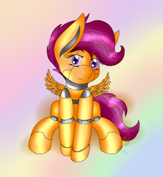 Size: 1840x1992 | Tagged: safe, artist:midnightfire1222, scootaloo, pegasus, pony, robot, commission, cute, cutealoo, scootabot, solo