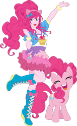 Size: 3667x6000 | Tagged: safe, artist:pink1ejack, pinkie pie, human, pony, equestria girls, absurd resolution, boots, clothes, cute, eyes closed, female, human ponidox, jacket, kotobukiya, kotobukiya pinkie pie, miniskirt, moe, open mouth, ponytail, raised leg, self ponidox, shoes, simple background, skirt, smiling, solo, transparent background, vector