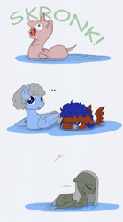 Size: 782x1409 | Tagged: safe, artist:ravenpuff, oc, oc:51, oc:butters, oc:claudia, oc:sir reginald butterscop pendragon iv jr., oc:skye gazer, alicorn, duck, duck pony, ..., alicorn oc, behaving like a bird, female, frown, glasses, male, mare, sad, smiling, stallion, unamused