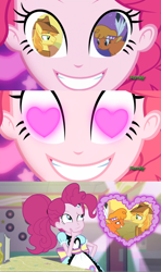 Size: 1280x2160 | Tagged: safe, artist:themexicanpunisher, edit, edited screencap, screencap, braeburn, little strongheart, pinkie pie, coinky-dink world, eqg summertime shorts, equestria girls, over a barrel, braeheart, female, heart eyes, male, meme, pinkie's eyes, shipping, straight, wingding eyes