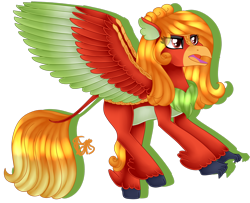 Size: 1920x1558 | Tagged: safe, artist:spokenmind93, hippogriff, hybrid, kirin, claws, fluffy, ho-oh, open mouth, pokémon, ponymon, simple background, solo, transparent background, wings