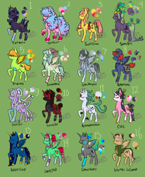 Size: 2450x3000 | Tagged: safe, artist:lavvythejackalope, oc, oc:chic, oc:ensemble legrand, oc:faerie dust, oc:feather step, oc:ghoul heart, oc:grey drizzle, oc:inkwell, oc:knightlight, oc:lacystud, oc:metamorphistopheles, oc:rebel flag, oc:snakebites, oc:spyglass, oc:sugardrop, oc:sweet chime, oc:tuff fluff, alicorn, earth pony, pegasus, pony, unicorn, clothes, ethereal mane, eyes closed, female, hair over eyes, mare, raised hoof, starry mane