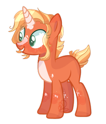 Size: 1280x1494 | Tagged: safe, artist:emiedoodles, oc, oc only, pony, unicorn, base used, blank flank, blaze (coat marking), colored belly, female, freckles, magical gay spawn, mare, offspring, parent:big macintosh, parent:sunburst, parents:macburst, short tail, simple background, solo, transparent background, watermark