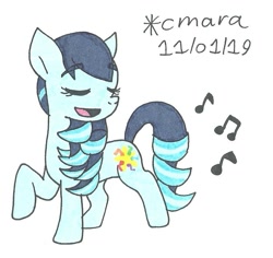 Size: 887x838 | Tagged: safe, artist:cmara, coloratura, earth pony, pony, eyes closed, female, mare, music notes, open mouth, raised hoof, rara, simple background, singing, solo, traditional art, white background