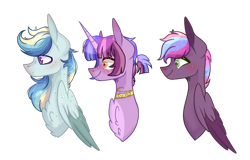 Size: 1280x819 | Tagged: safe, artist:emiedoodles, oc, oc only, pegasus, pony, unicorn, base used, brothers, bust, chest fluff, half-siblings, magical lesbian spawn, male, offspring, parent:rainbow dash, parent:tempest shadow, parent:twilight sparkle, parents:tempestlight, parents:twidash, siblings, simple background, transparent background