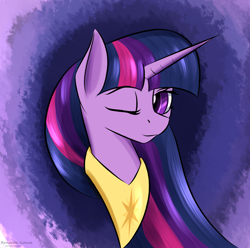 Size: 1790x1778 | Tagged: safe, artist:renarde-louve, twilight sparkle, twilight sparkle (alicorn), alicorn, pony, bust, female, mare, one eye closed, peytral, portrait, solo, wink