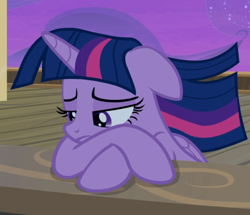 Size: 912x784 | Tagged: safe, screencap, twilight sparkle, twilight sparkle (alicorn), alicorn, once upon a zeppelin, cropped, floppy ears, lidded eyes, sad, solo, windswept mane