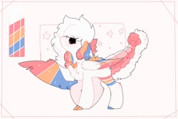 Size: 1920x1279 | Tagged: safe, artist:little-sketches, oc, oc:minato, original species, pegasus, suisei pony, chest fluff, color palette, colored wings, female, mare, multicolored wings, reference sheet, solo, wings