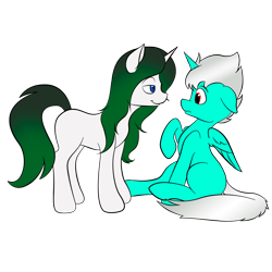 Size: 1500x1500 | Tagged: safe, artist:fire22, oc, oc only, oc:legend, oc:vex vixen, alicorn, pony, unicorn, alicorn oc, simple background, smiling, smirk, suprised look, transparent background