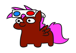 Size: 659x464 | Tagged: safe, artist:jargon scott, oc, oc:rainbowbacon, 3d glasses, solo, squatpony