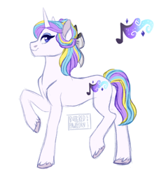 Size: 642x677 | Tagged: safe, artist:butteredpawpcorn, oc, oc only, oc:silver ribbon, pony, unicorn, adopted offspring, bow, crack ship offspring, female, hair bow, mare, offspring, parent:prince blueblood, parent:starlight glimmer, parent:sunburst, parent:twilight sparkle, parents:bluelight, profile, raised hoof, solo, unshorn fetlocks