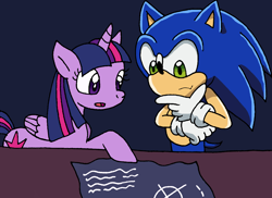 Size: 1118x816 | Tagged: safe, artist:cmara, twilight sparkle, twilight sparkle (alicorn), alicorn, earth pony, pony, crossover, sonic the hedgehog, sonic the hedgehog (series)