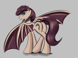 Size: 5040x3760 | Tagged: safe, artist:renarde-louve, oc, oc:slumber tea, bat pony, pony, bat pony oc, bedroom eyes, female, gray background, simple background, spread wings, wings