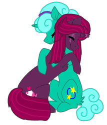 Size: 1080x1260 | Tagged: safe, artist:徐詩珮, fizzlepop berrytwist, glitter drops, tempest shadow, pony, unicorn, alternate hairstyle, base used, broken horn, cute, eyes closed, female, glitterbetes, glittershadow, horn, hug, lesbian, mare, shipping, simple background, tempestbetes, transparent background