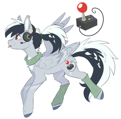 Size: 1648x1621 | Tagged: safe, artist:doekitty, oc, oc:tess, pegasus, pony, female, headphones, leg warmers, mare, simple background, solo, tongue out, transparent background