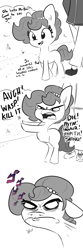 Size: 2250x6750 | Tagged: safe, artist:tjpones, edit, oc, oc only, oc:brownie bun, oc:richard, bee, earth pony, human, insect, pony, chest fluff, comic, female, jojo's bizarre adventure, male, mare, menacing, simple background, wasp, white background, ゴ ゴ ゴ