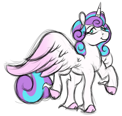 Size: 1400x1320 | Tagged: safe, artist:ramott, princess flurry heart, alicorn, pony, cloven hooves, female, mare, no pupils, older, older flurry heart, simple background, solo, spread wings, unshorn fetlocks, white background, wings