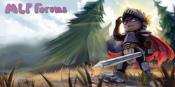 Size: 2000x1000 | Tagged: safe, artist:inowiseei, spike, dragon, armor, banner, knight, mlpforums, solo, sword, tree, weapon