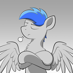 Size: 1000x1000 | Tagged: safe, artist:news_2333, oc, oc only, oc:news, pegasus, pony, angry, chest fluff, frown, male, solo, spread wings, stallion, wings