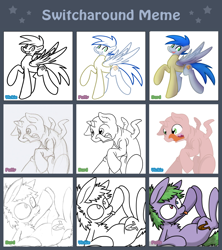 Size: 1280x1440 | Tagged: safe, artist:ickie-vickie, artist:ravenpuff, artist:unhinged_pony, oc, oc only, oc:butters, oc:nutjob, oc:sir reginald butterscop pendragon iv jr., oc:unhinged, alicorn, pegasus, pony, collaboration, :p, alicorn oc, chest fluff, clothes, derp, heterochromia, lineart, male, pegasus oc, raised hoof, smiling, stallion, style emulation, tongue out, wings