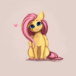 Size: 4000x4000 | Tagged: safe, artist:miokomata, fluttershy, pegasus, pony, chest fluff, colored hooves, cute, female, floppy ears, freckles, freckleshy, head tilt, heart, looking at you, mare, shyabetes, signature, simple background, sitting