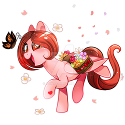 Size: 800x800 | Tagged: safe, artist:ipun, oc, oc:weathervane, butterfly, pegasus, pony, bag, deviantart watermark, female, flower, mare, obtrusive watermark, saddle bag, simple background, transparent background, watermark