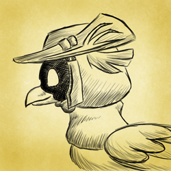 Size: 750x750 | Tagged: safe, artist:rockhoppr3, oc, classical hippogriff, hippogriff, avatar, hat, hood, monochrome, solo, tricorne