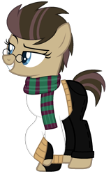 Size: 928x1455 | Tagged: safe, artist:leiloaf, artist:rukemon, oc, oc only, oc:time liz, earth pony, pony, base used, clothes, commission, female, fingerless gloves, glasses, gloves, grin, jeans, mare, pants, raised eyebrow, raised hoof, scarf, simple background, smiling, smug, solo, sweater, transparent background