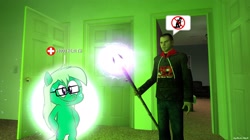 Size: 2048x1150 | Tagged: safe, artist:alanshimuratyli, oc, oc:lime jade, human, 3d, gmod, healing, magic, not applejack