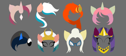 Size: 1442x649 | Tagged: safe, artist:sweeteater, derpibooru exclusive, somnambula, sphinx (character), oc, oc:azha magna, oc:flushie, oc:shimmering spectacle, oc:spicy flavor, oc:violet thistle, pony, sphinx, icon, magical lesbian spawn, magical threesome spawn, offspring, ych result