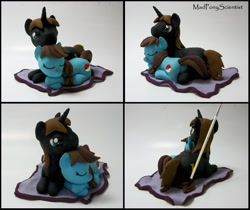 Size: 2672x2244 | Tagged: safe, artist:madponyscientist, oc, oc only, earth pony, pony, unicorn, commission, craft, cuddling, eyes closed, female, holiday, incense, irl, male, mare, oc x oc, photo, prone, sculpture, shipping, stallion, straight, valentine's day