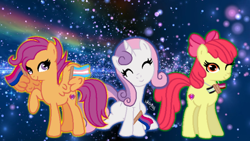 Size: 1280x720 | Tagged: safe, artist:doodleponyxx, artist:warriorkitty250, apple bloom, scootaloo, sweetie belle, earth pony, pegasus, pony, unicorn, agender, agender pride flag, apple bloom's bow, base used, bisexual pride flag, bow, cute, cutie mark crusaders, female, hair bow, headcanon, hoof hold, jewelry, lesbian pride flag, mare, necklace, older, older apple bloom, older cmc, older scootaloo, older sweetie belle, pride, pride flag, raised hoof, sexuality headcanon, sitting, trans girl, transgender, transgender pride flag, wing hold