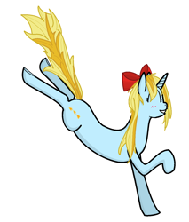 Size: 1153x1354 | Tagged: safe, anonymous artist, pony, unicorn, blushing, bow, eyes closed, female, mare